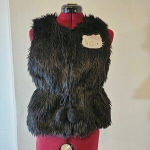 Hello Kitty black faux fur vest kids XL adult S